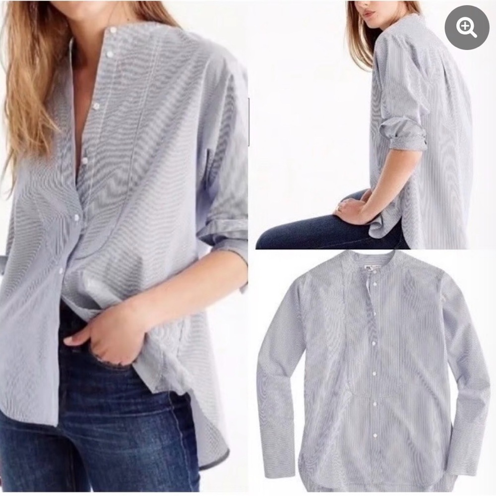 J.Crew Thomas Mason Blue White Stripe Popover Shirt Size 10 - Picture 12 of 12